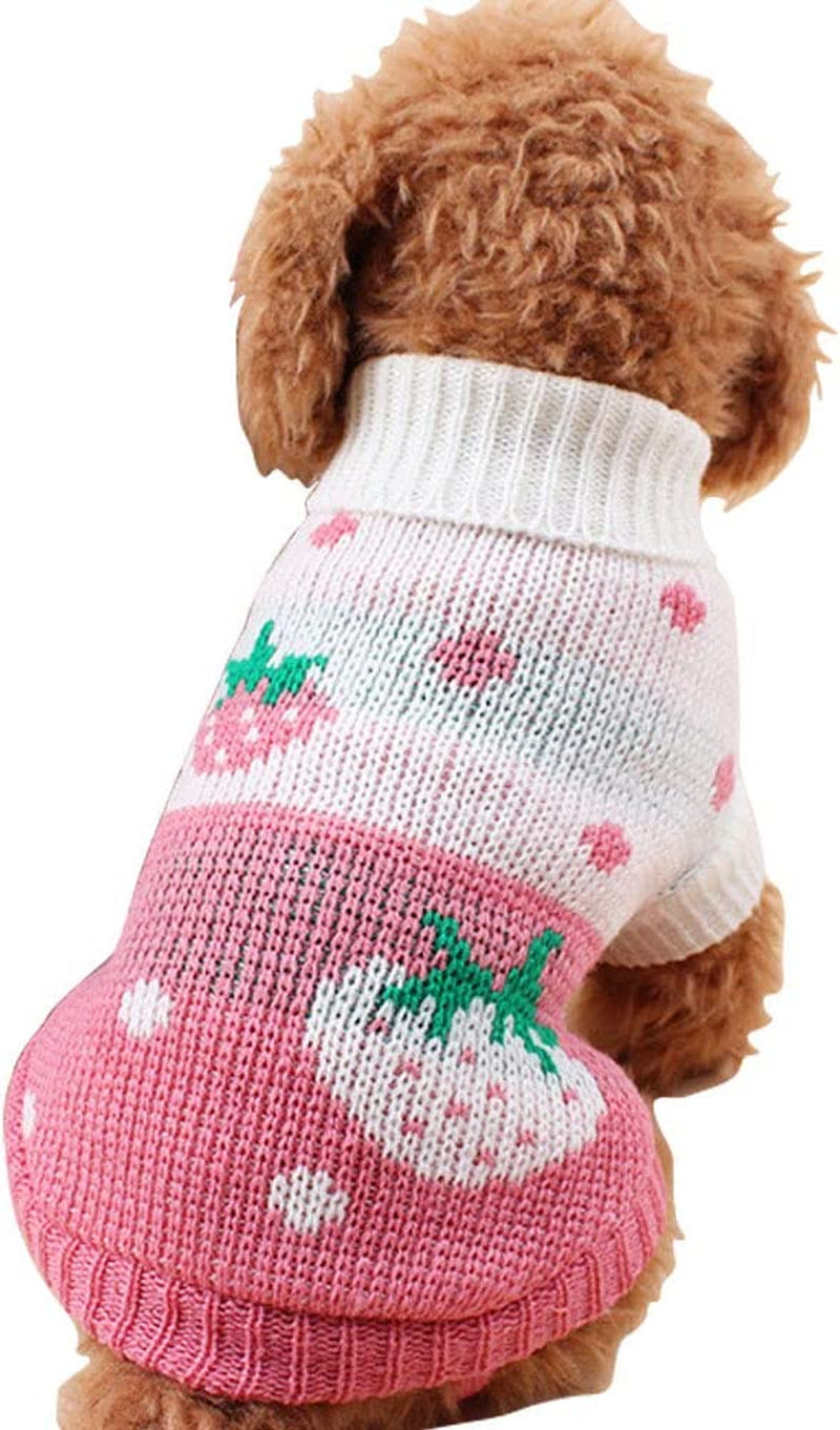Dog Sweaters Classic Knitwear, Turtleneck Winter Warm Pet Puppy Clothes | Cute Strawberry Pattern, Lightweight & Warm Knitted Winter Sweater, Cold Weather Coat, Great for Daily Wear, Easy on & Off