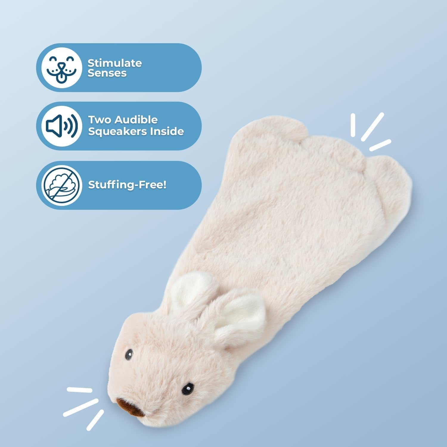 2-In-1 Stuffless Squeaky Dog Toy - Hare, Medium | No-Stuffing, 2 Built-In Squeakers, No Mess, Soft, Holds a Plastic Bottle for Added Play, Perfect for Moderate Chewers