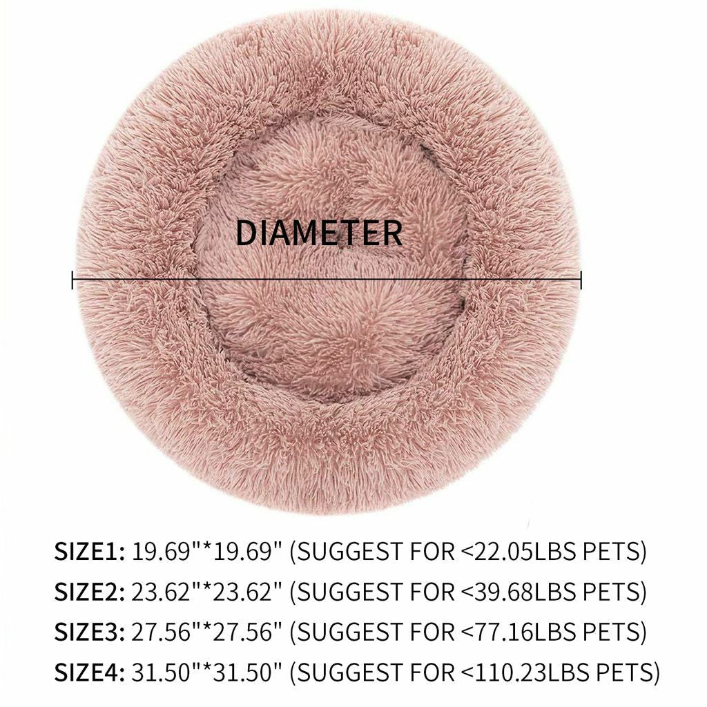 Warm Plush round Donut Pet Dog Cat Bed Fur Cuddler Soft Puppy Calming Bed Kennel