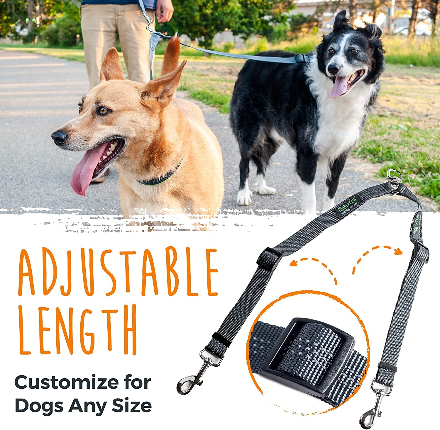Double Dog Leash - Double Leash for Two Dogs No Tangle Design. Split Lead for 2 Pets. Adjustable to Fit All Sized Breeds. Reflective Dual Pet Lead for People with 2 Pups