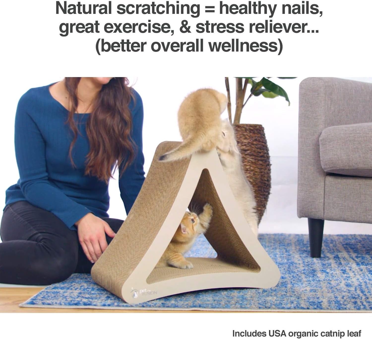3-Sided Vertical Cat Scratching Post, 18In X 10.5In X 15.9In | Multiple Angle Scratching Pad with 6 Usable Sides, 100% Recyclable Cardboard Lounge for Play and Perch